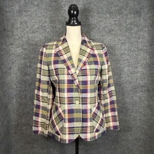 Vintage 70s Prestige of Boston Plaid Blazer Womens 8 Preppy Equestrian Jacket